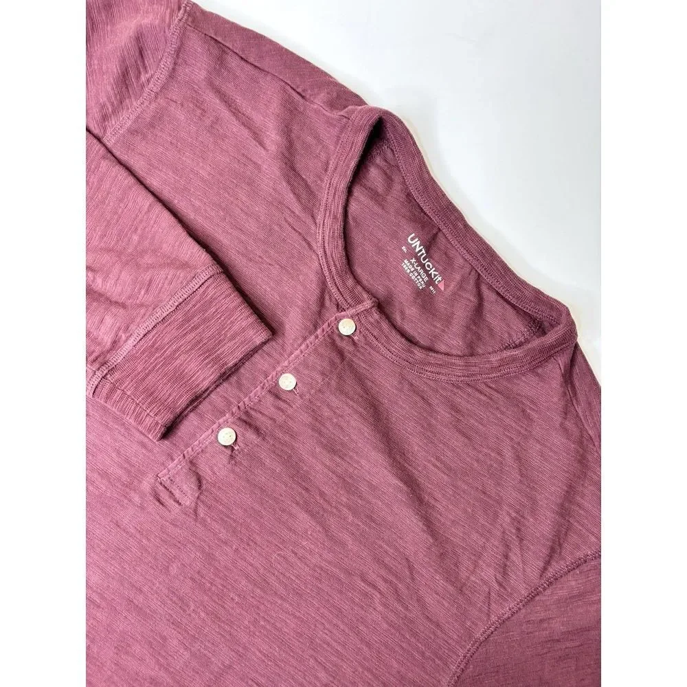 UNTUCKit Men's Yannik Henley Shirt Size XL Burgundy L/S‎ Cotton Slub Casual